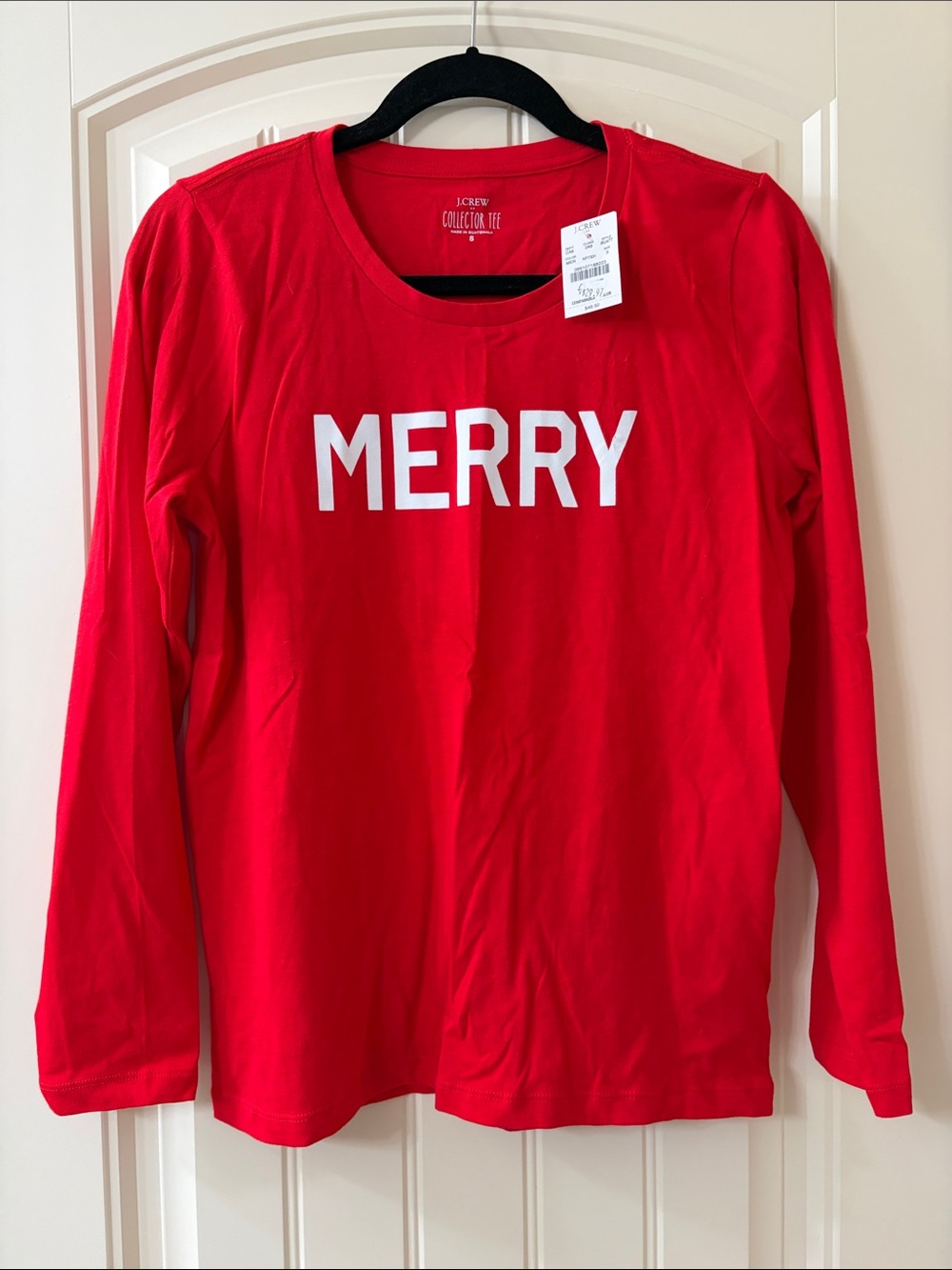 J. Crew Factory Red Long-Sleeve 'MERRY' Tee, Women’s Small, NWT
